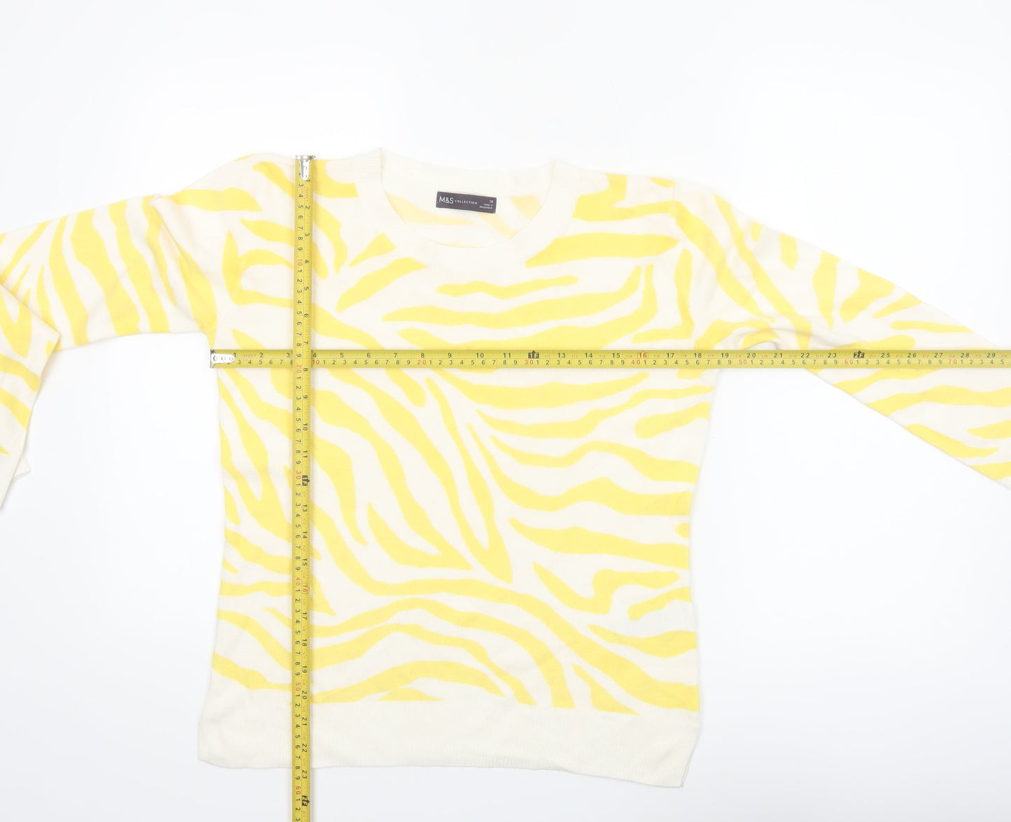 Marks and Spencer Womens Yellow Animal Print Acrylic Crew Neck Jumper Size 10