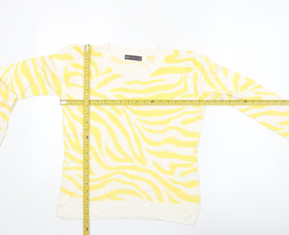 Marks and Spencer Womens Yellow Animal Print Acrylic Crew Neck Jumper Size 10