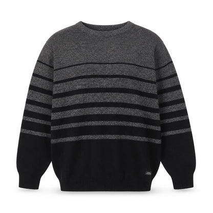 Burnside Mens Grey Striped Cotton Crew Neck Pullover Jumper L