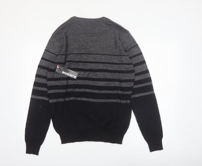 Burnside Mens Grey Striped Cotton Crew Neck Pullover Jumper L