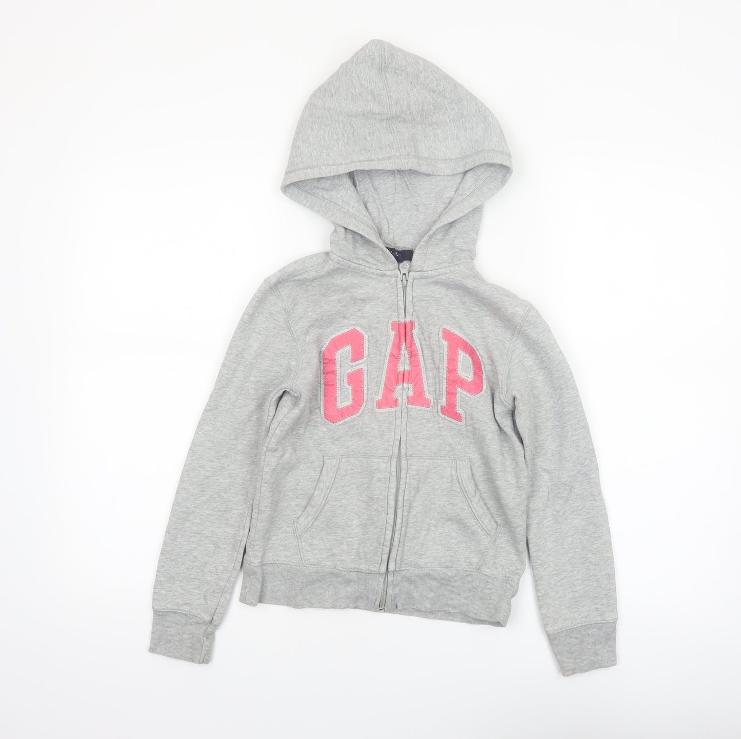 GAP Girls Grey Full Zip Logo Hoodie Size 8-9 Years