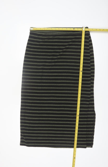 New Look Women's Green Black Striped Pencil Skirt Size 14
