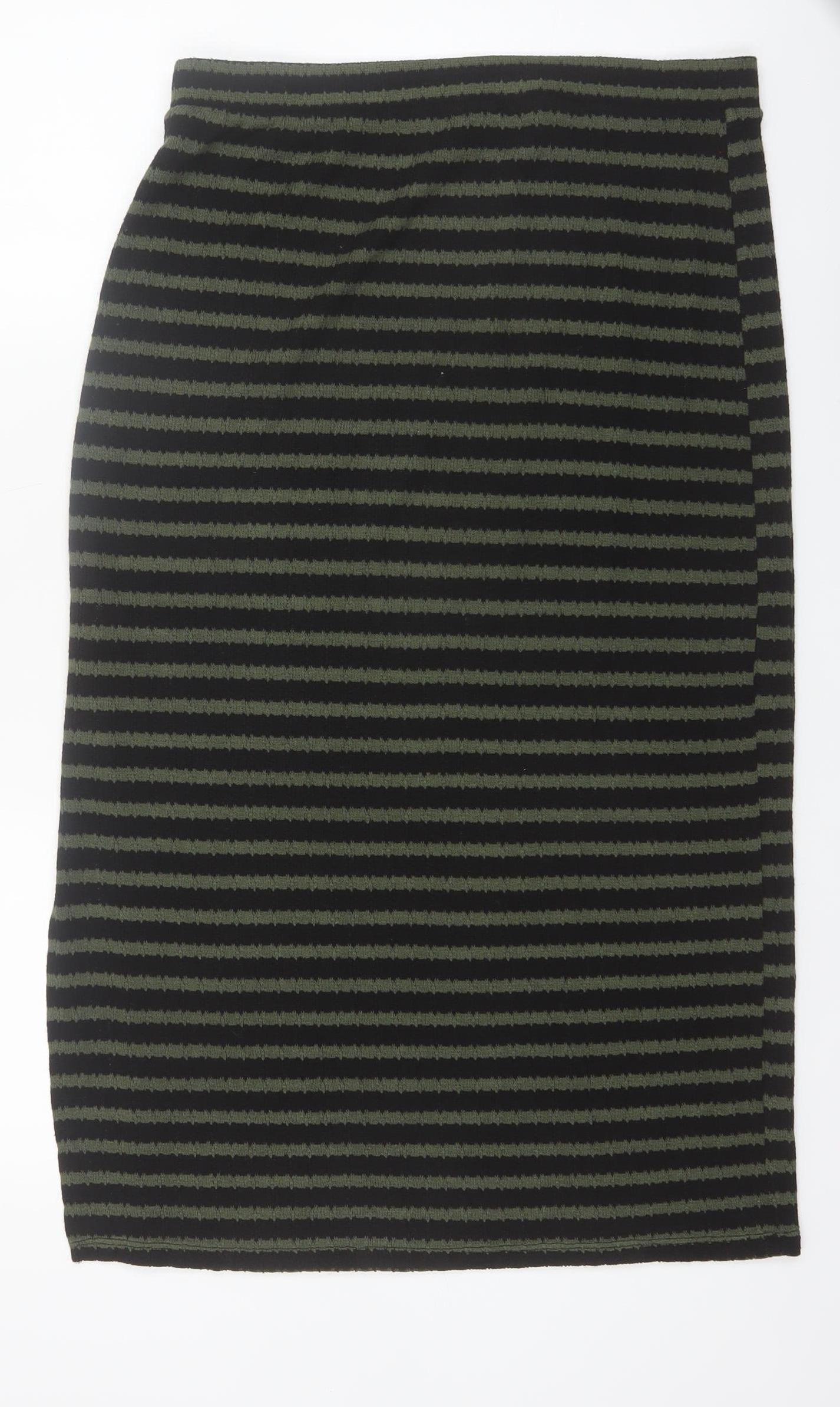 New Look Women's Green Black Striped Pencil Skirt Size 14