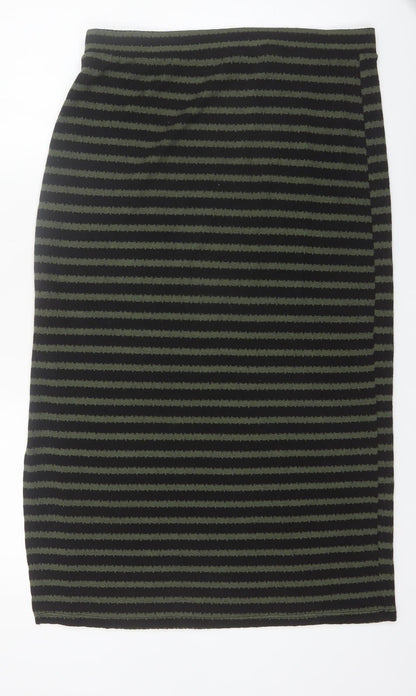 New Look Women's Green Black Striped Pencil Skirt Size 14