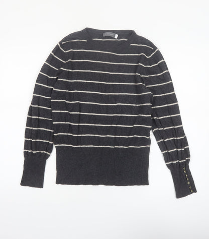 Mint Velvet Women's Grey Striped Crew Neck Long Sleeve Pullover Jumper M