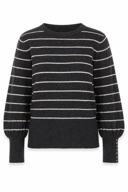Mint Velvet Women's Grey Striped Crew Neck Long Sleeve Pullover Jumper M