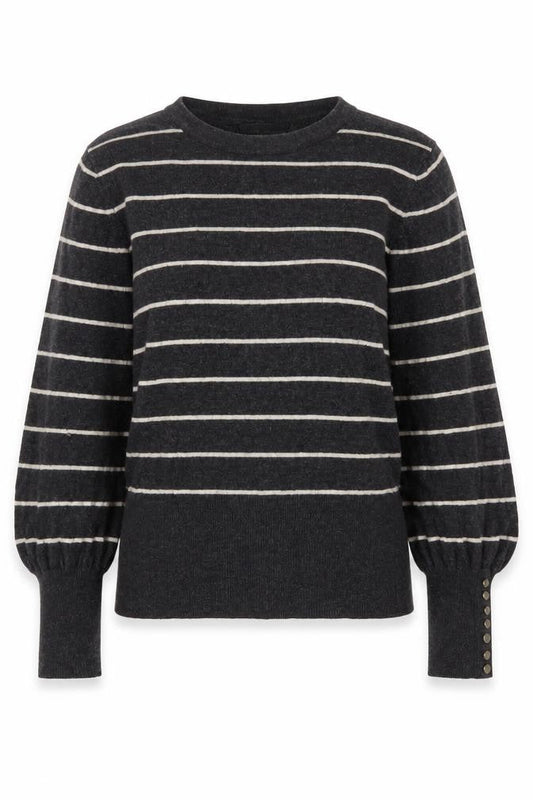 Mint Velvet Women's Grey Striped Crew Neck Long Sleeve Pullover Jumper M