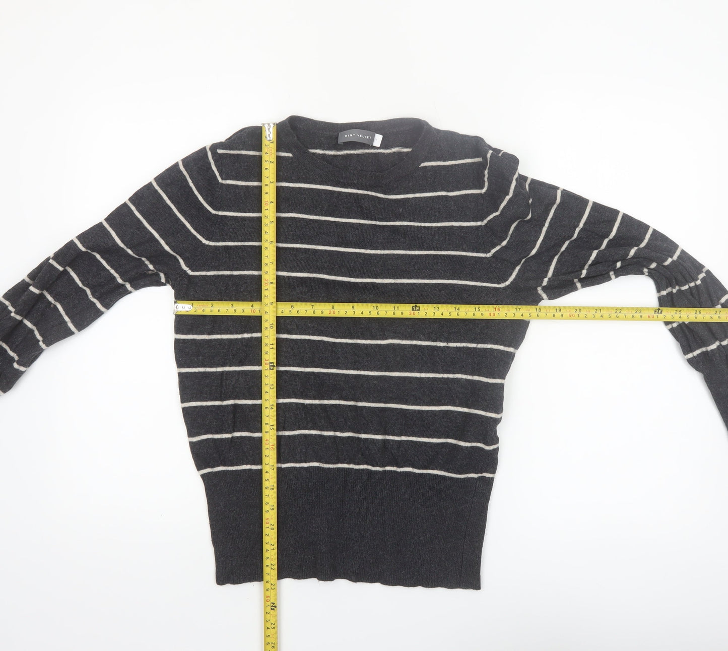 Mint Velvet Women's Grey Striped Crew Neck Long Sleeve Pullover Jumper M