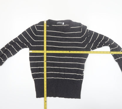 Mint Velvet Women's Grey Striped Crew Neck Long Sleeve Pullover Jumper M