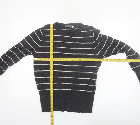 Mint Velvet Women's Grey Striped Crew Neck Long Sleeve Pullover Jumper M