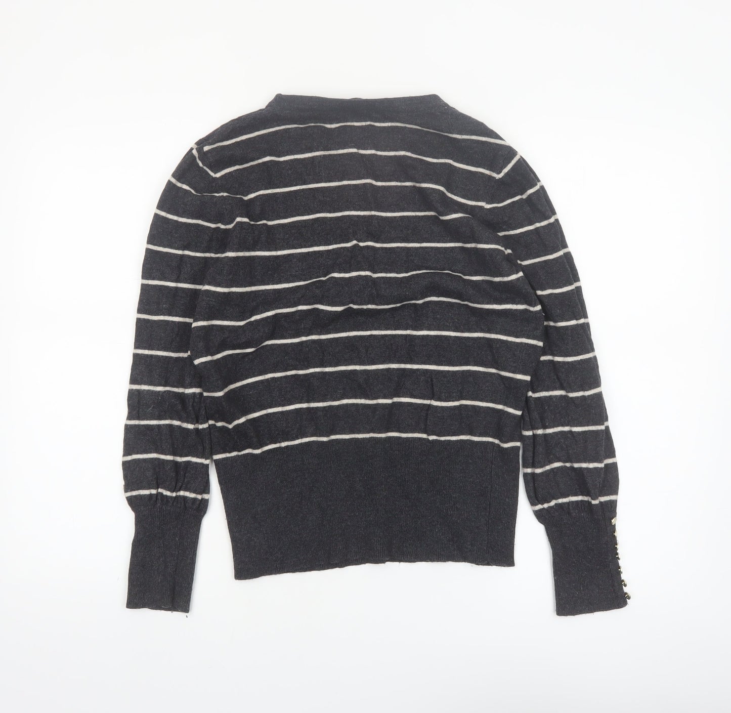 Mint Velvet Women's Grey Striped Crew Neck Long Sleeve Pullover Jumper M