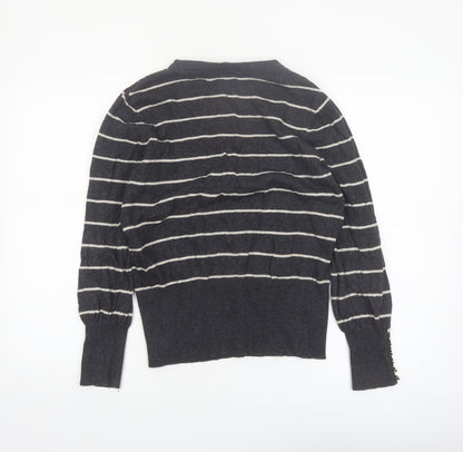 Mint Velvet Women's Grey Striped Crew Neck Long Sleeve Pullover Jumper M