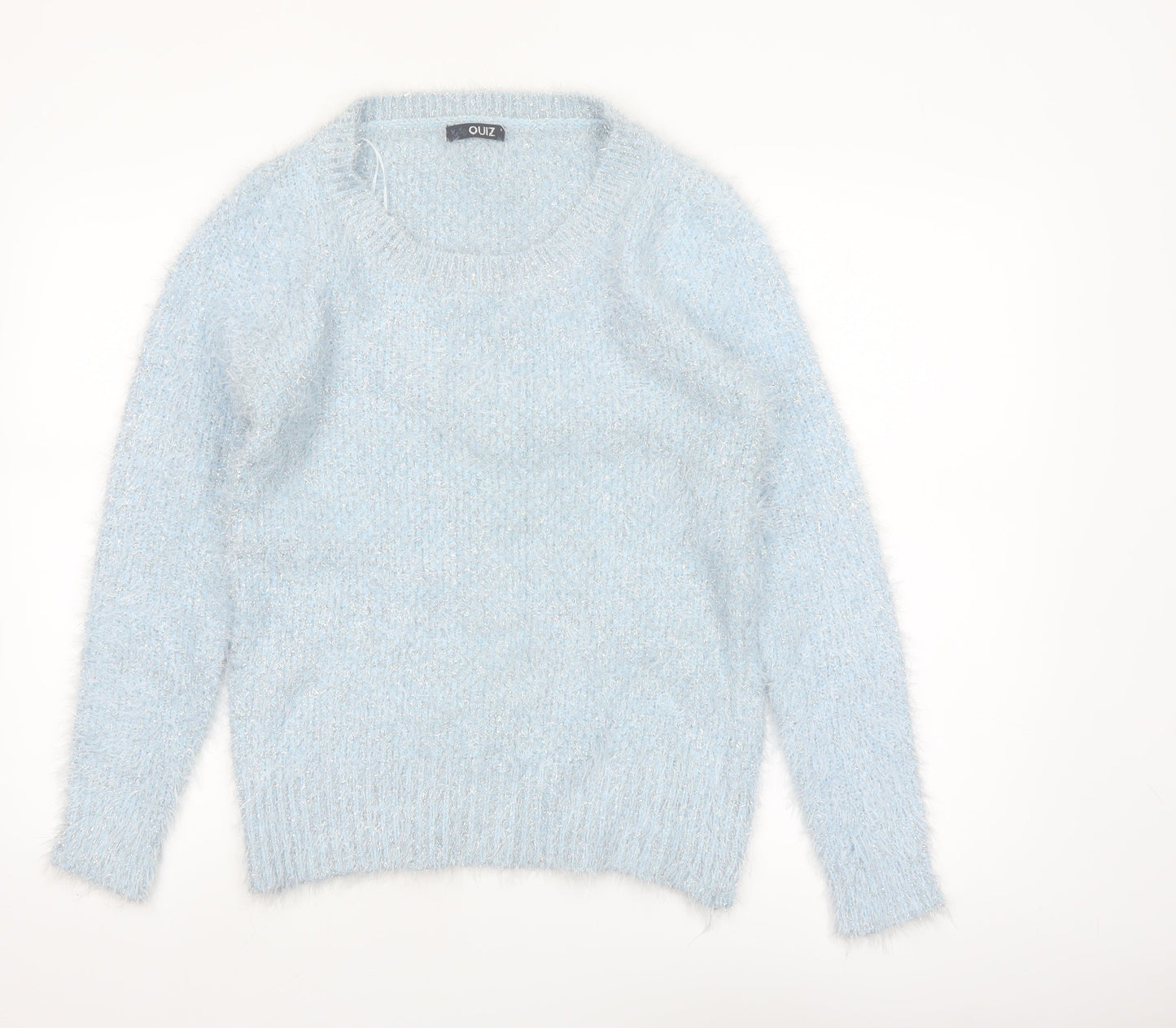 Quiz Women Blue Fluffy Knit Long Sleeve Pullover Jumper Size S