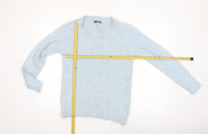 Quiz Women Blue Fluffy Knit Long Sleeve Pullover Jumper Size S