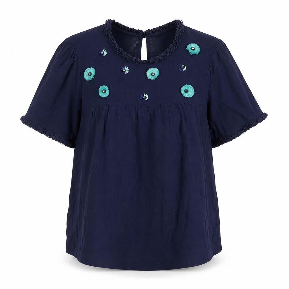 Boden Women's Blue Embroidered Floral Viscose Tunic Blouse Size 12