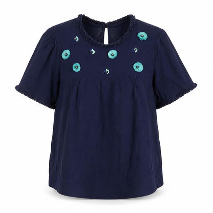 Boden Women's Blue Embroidered Floral Viscose Tunic Blouse Size 12