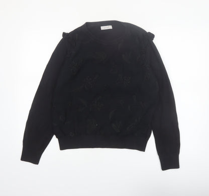 Marks and Spencer Women’s Black Embroidered Floral Cotton Jumper Size 14