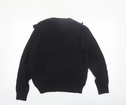 Marks and Spencer Women’s Black Embroidered Floral Cotton Jumper Size 14