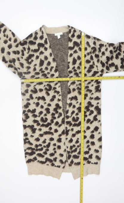 H&M Women’s Beige Leopard Print Longline Cardigan XS