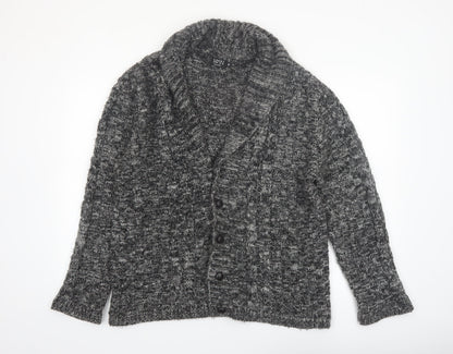 boohooMAN Men's Grey Chunky Knit Shawl Collar Cardigan Size M