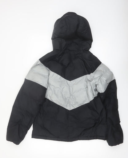 Nike Boys Black Grey Hooded Puffer Jacket XL 158cm Winter Full Zip Coat