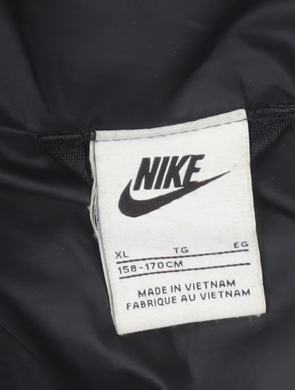 Nike Boys Black Grey Hooded Puffer Jacket XL 158cm Winter Full Zip Coat