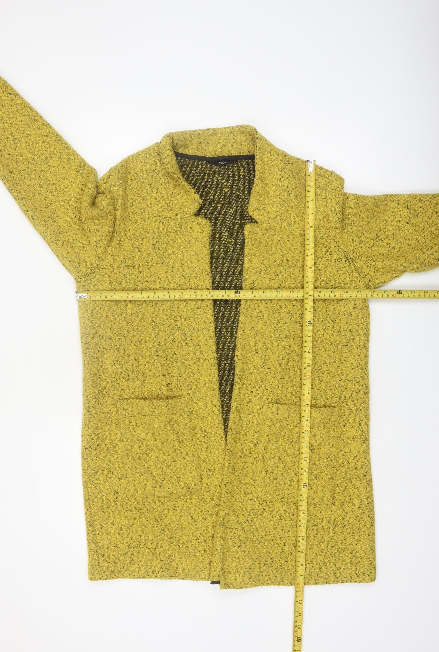 M&Co Women Yellow Size 14 Open Front Tweed Coatigan
