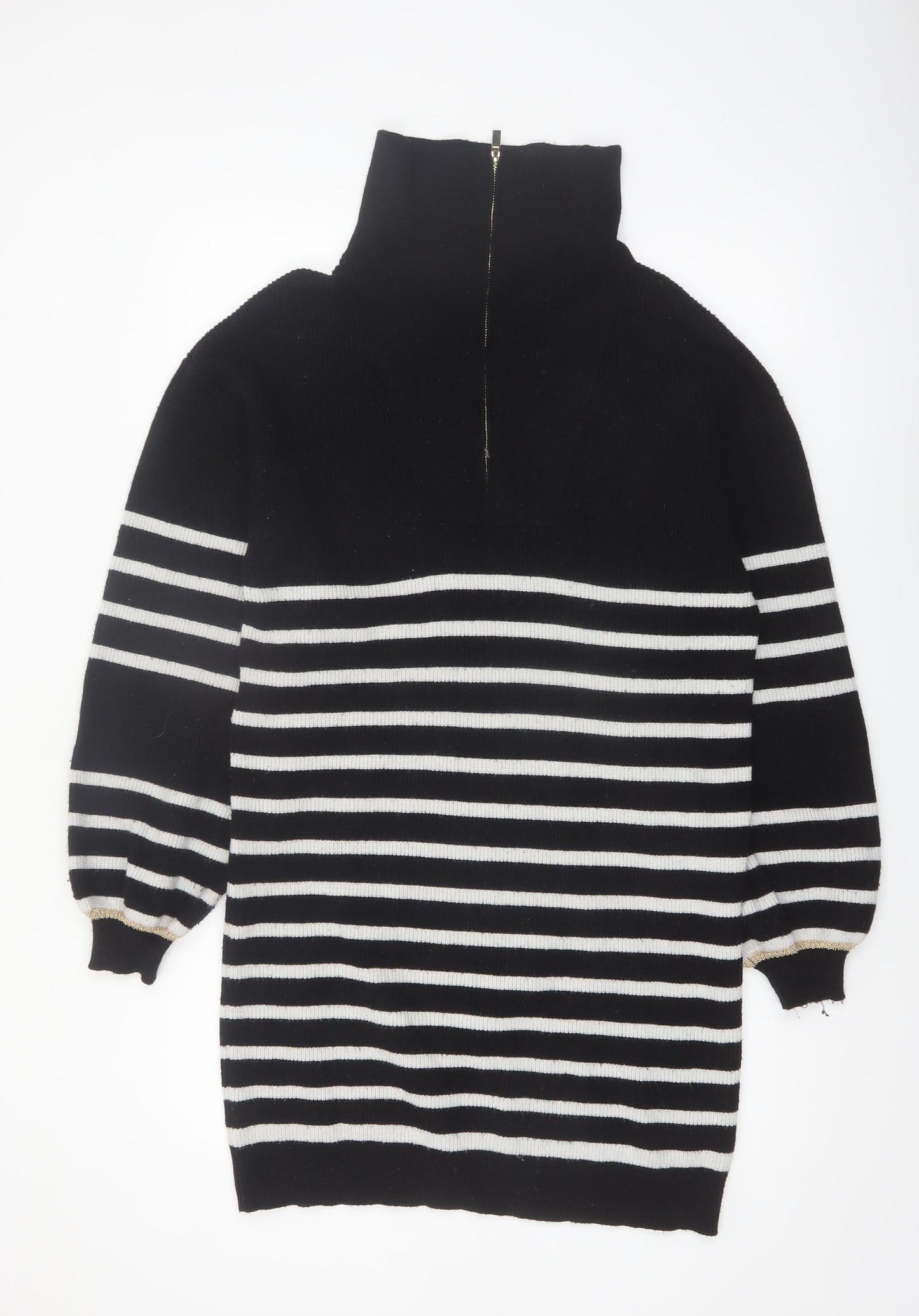 Oliver Bonas Women’s Black Striped Half Zip High Neck Jumper Size 10