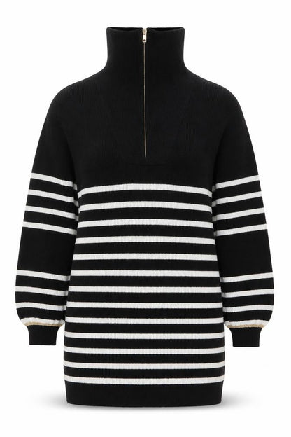 Oliver Bonas Women’s Black Striped Half Zip High Neck Jumper Size 10
