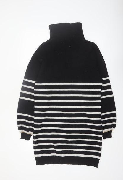 Oliver Bonas Women’s Black Striped Half Zip High Neck Jumper Size 10