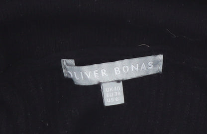 Oliver Bonas Women’s Black Striped Half Zip High Neck Jumper Size 10