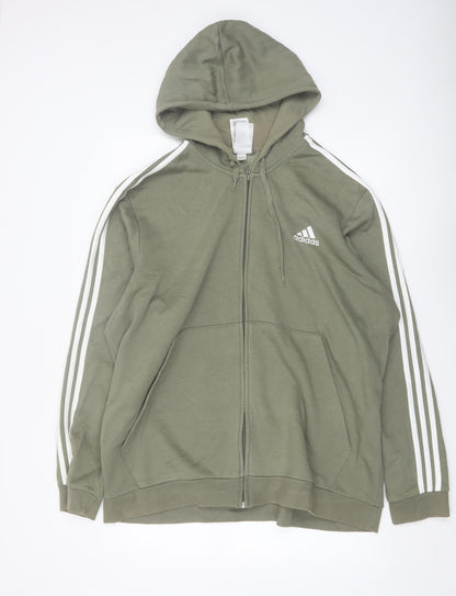 Adidas Men’s Green Full Zip Hoodie 2XL Sports Fleece Sweatshirt