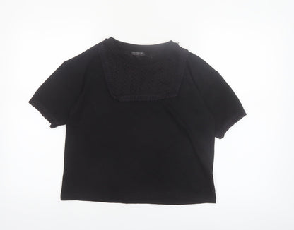 Topshop Women’s Black Lace Detail Cropped T-Shirt Size 10