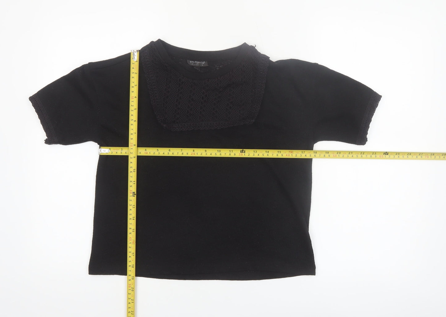 Topshop Women’s Black Lace Detail Cropped T-Shirt Size 10