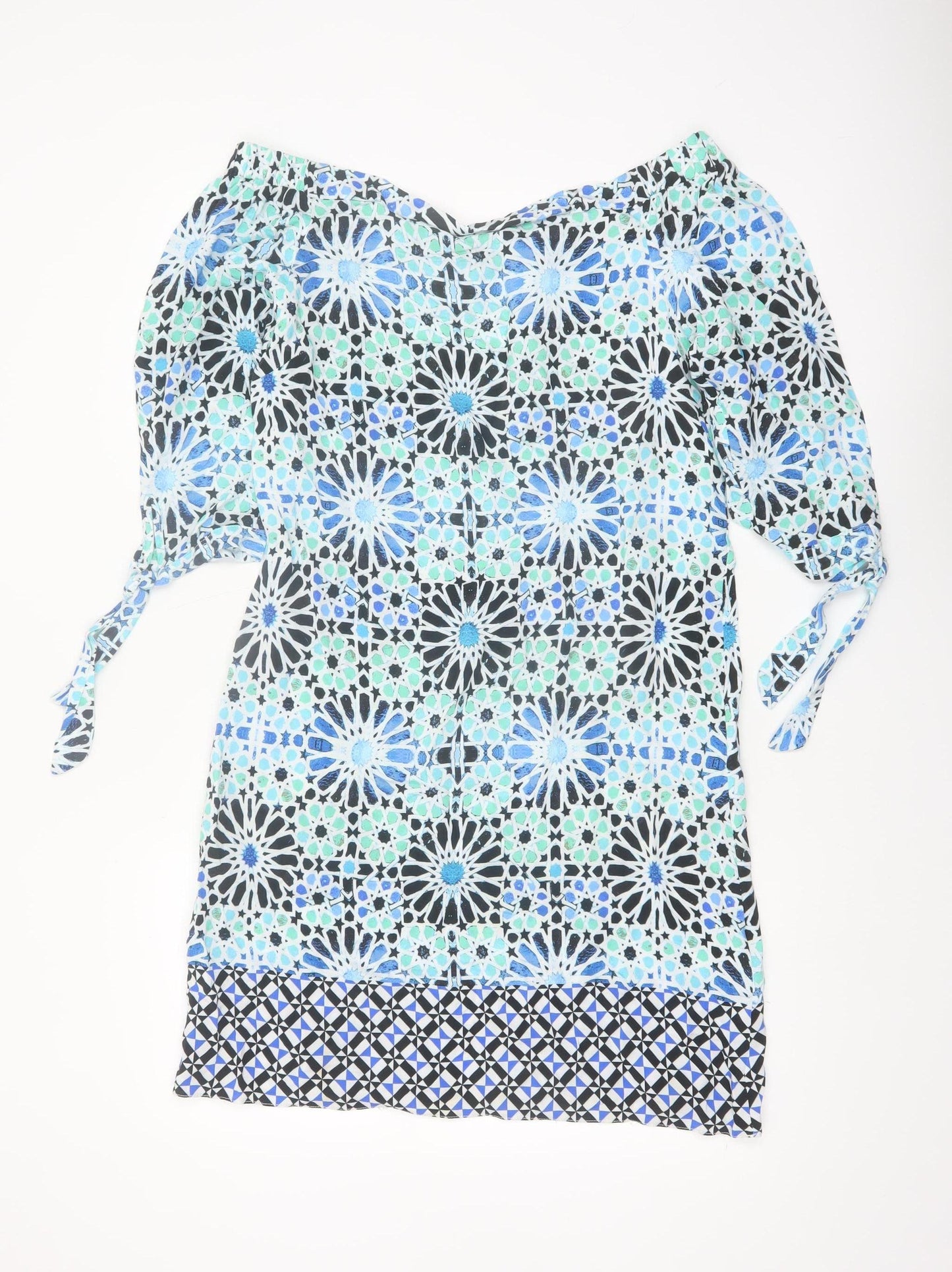 Wallis Women Blue Geometric Off Shoulder Shift Dress Size 10