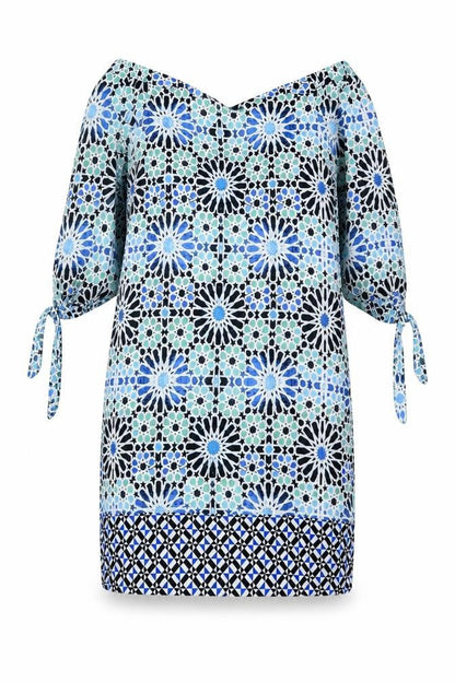 Wallis Women Blue Geometric Off Shoulder Shift Dress Size 10