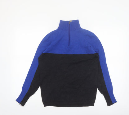 Snow Finel Womens Blue Merino Wool High Neck 1/2 Zip Jumper M