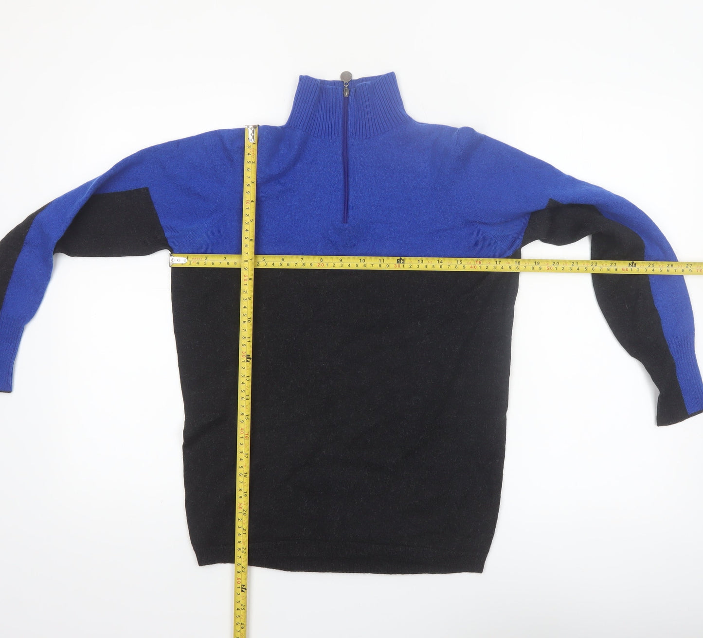 Snow Finel Womens Blue Merino Wool High Neck 1/2 Zip Jumper M