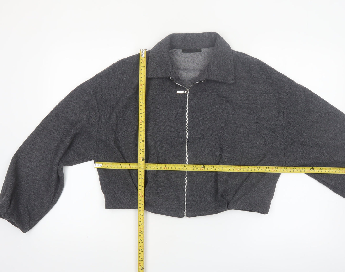 ZARA Women’s Grey Cropped Bomber Jacket Size S Full Zip Twill