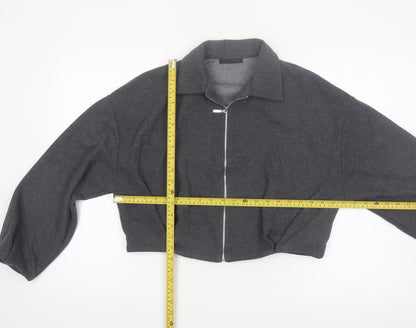 ZARA Women’s Grey Cropped Bomber Jacket Size S Full Zip Twill