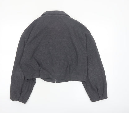 ZARA Women’s Grey Cropped Bomber Jacket Size S Full Zip Twill
