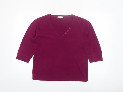 BHS Women’s Petite Hot Pink V-Neck 3/4 Sleeve Acrylic Jumper Size 16