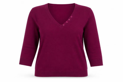 BHS Women’s Petite Hot Pink V-Neck 3/4 Sleeve Acrylic Jumper Size 16
