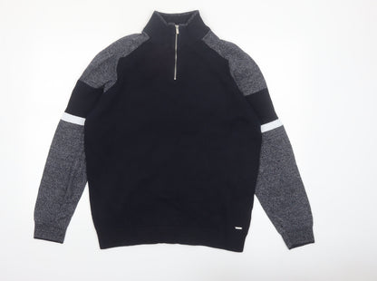 Next Men's Black XL 1/4 Zip High Neck Cotton Jumper