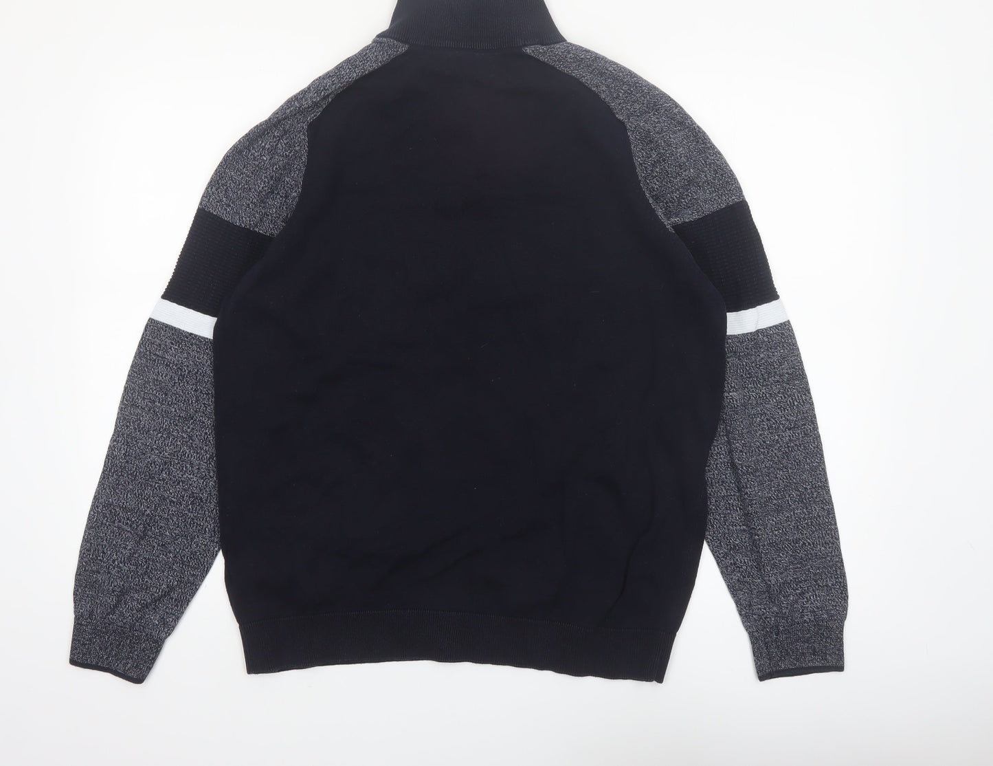 Next Men's Black XL 1/4 Zip High Neck Cotton Jumper