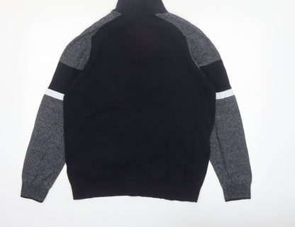 Next Men's Black XL 1/4 Zip High Neck Cotton Jumper