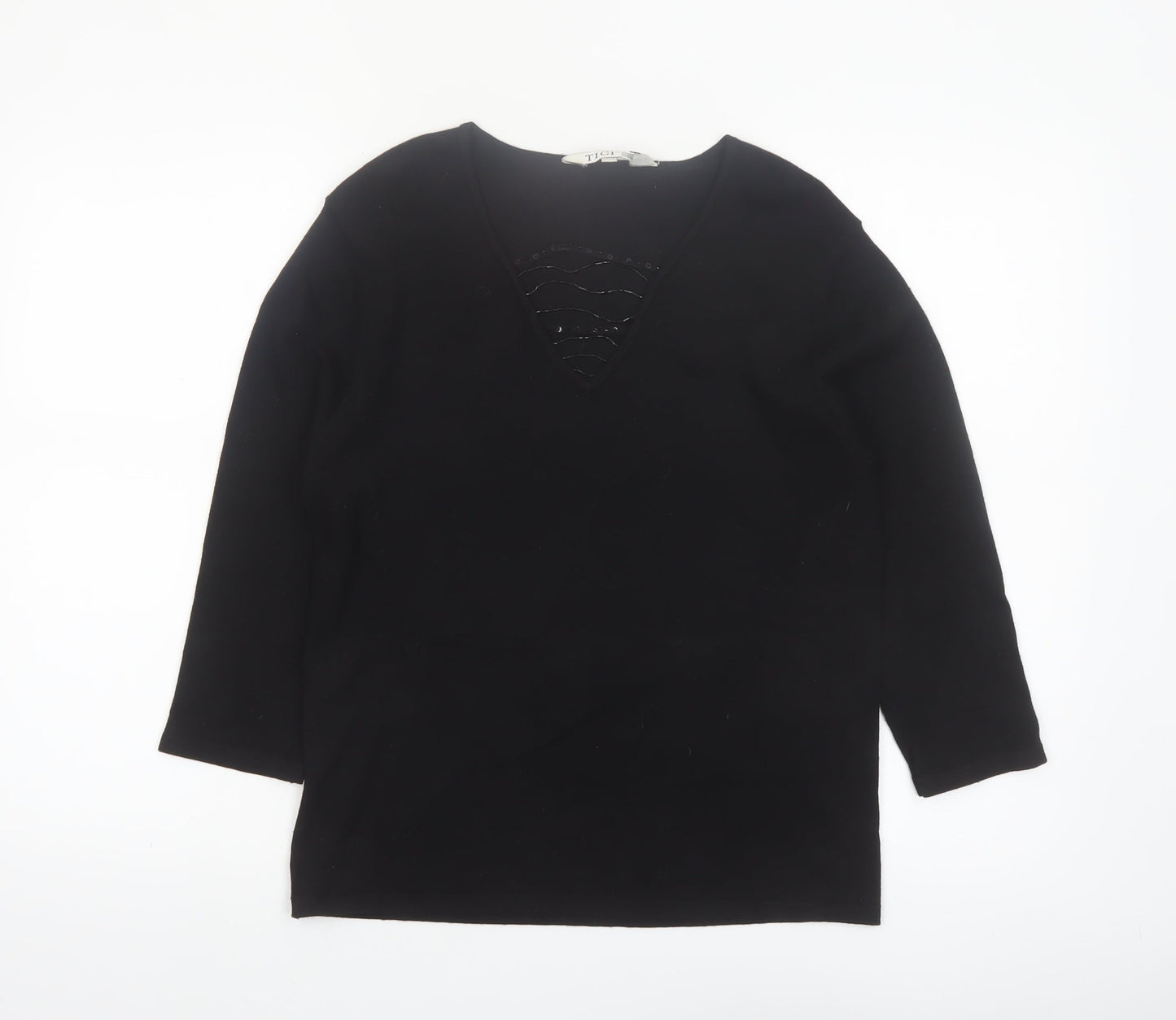 Tigi Wear Women’s Black V-Neck 3/4 Sleeve Pullover Jumper Size 10