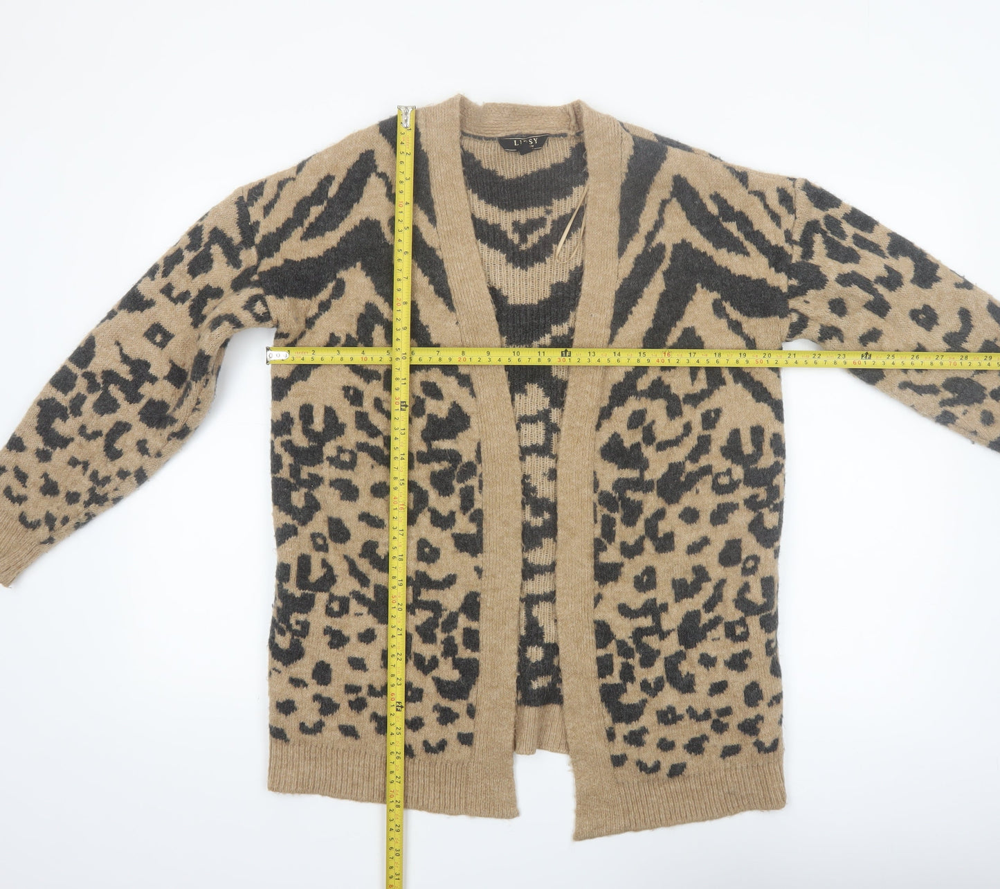 Lipsy London Womens Beige Leopard Print Cardigan Medium Knit