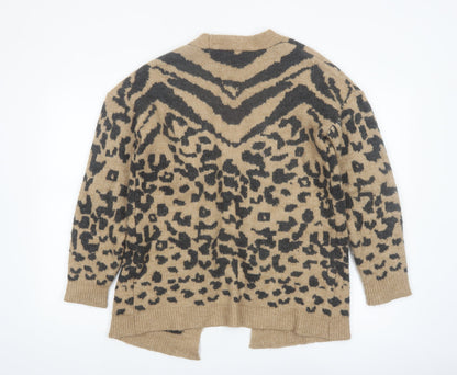 Lipsy London Womens Beige Leopard Print Cardigan Medium Knit