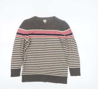 Hobbs Women’s Grey Striped Cotton Chunky Knit Jumper Size 10